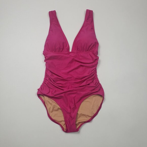 J.Crew Ruched V-Neck One-Piece Swimsuit Pink Radiant Fuchsia NWT $118 -Pick Size - Picture 2 of 14